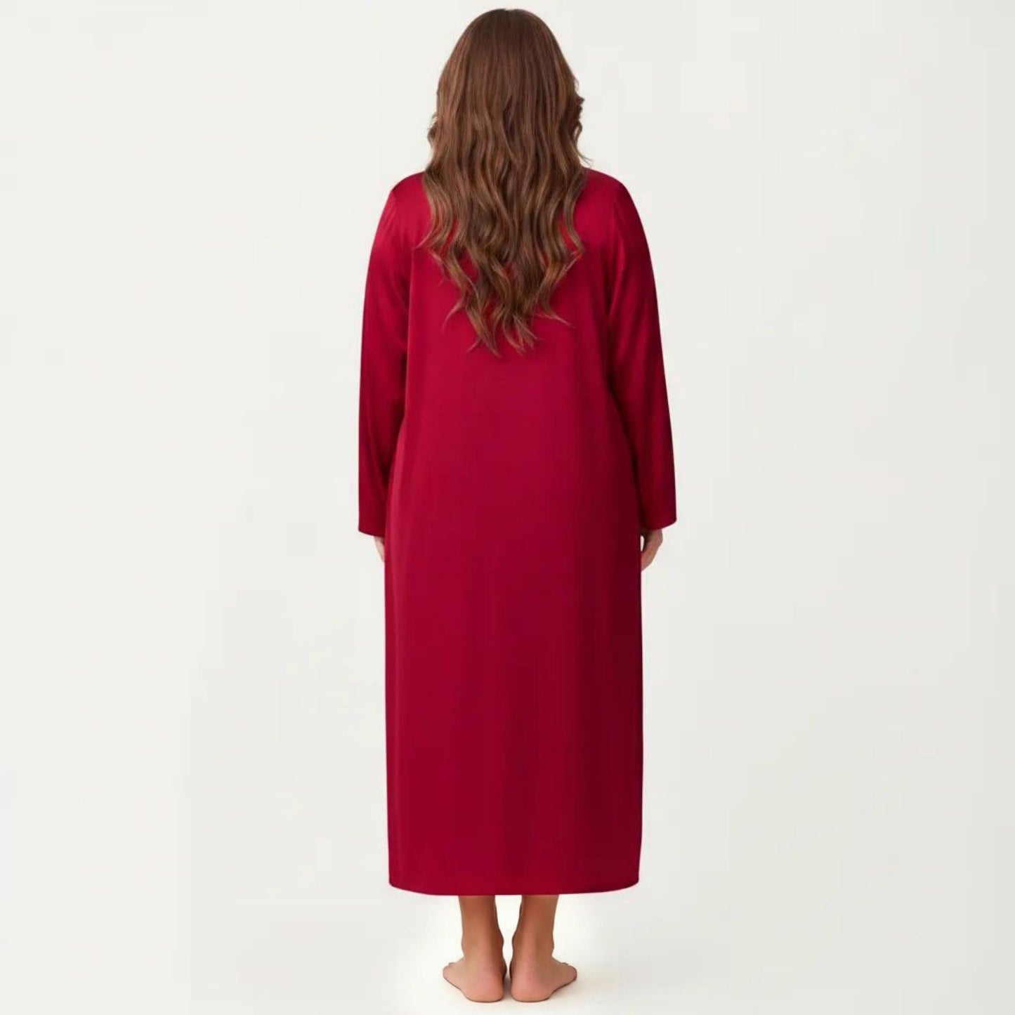 Plus Size 2-Piece Satin Nightgown Set with Long Sleeve Open Front Robe Sleeveless Slip Dress Sleepwear