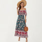 Puff Sleeve Maxi Dress with Mixed Floral Print and Border Hem
