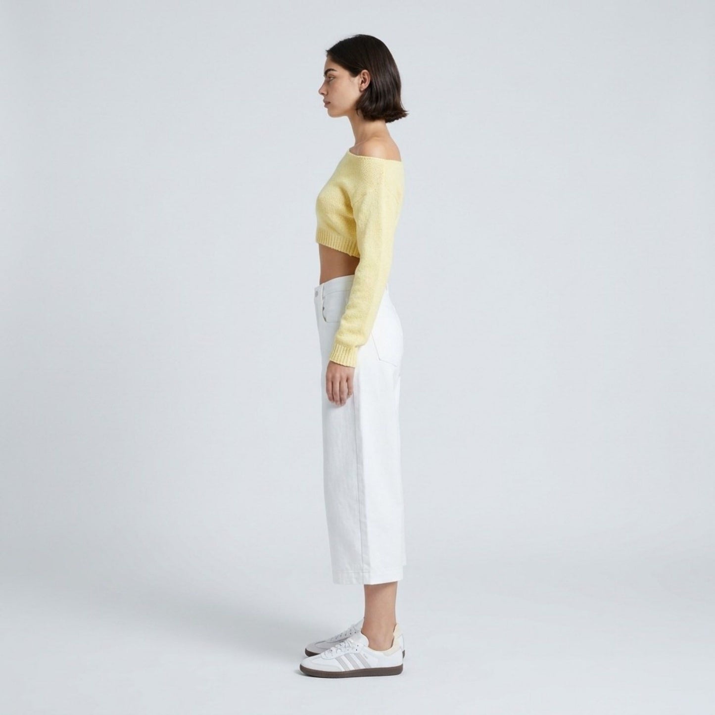 High-Waisted Cropped Wide-Leg Denim Trousers