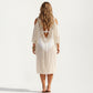 Crochet V Neck Swim Cover Up Dress with Cold Shoulder Sleeves and Relaxed Fit