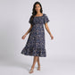 Maternity Floral Square Neck Midi Dress with Short Sleeves and Ruffle Hem