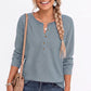 Waffle Knit Henley Raglan Long Sleeve Top
