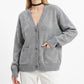 Oversized V Neck Button Front Cardigan with Pockets