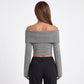 Off Shoulder Foldover Cropped Knit Sweater