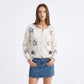 3D Floral Pearl Button Fuzzy Knit Cardigan Sweater