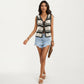 Sleeveless Striped Crochet Knit Vest with Tie Front and Open Stitch Design