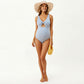 Ribbed Cutout Maternity Swimsuit with Twist Front and Stretch fabric