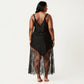 Plus Size Lace Trim Slip Dress Asymmetrical Hem Sheer Mesh Nightgown Sleepwear