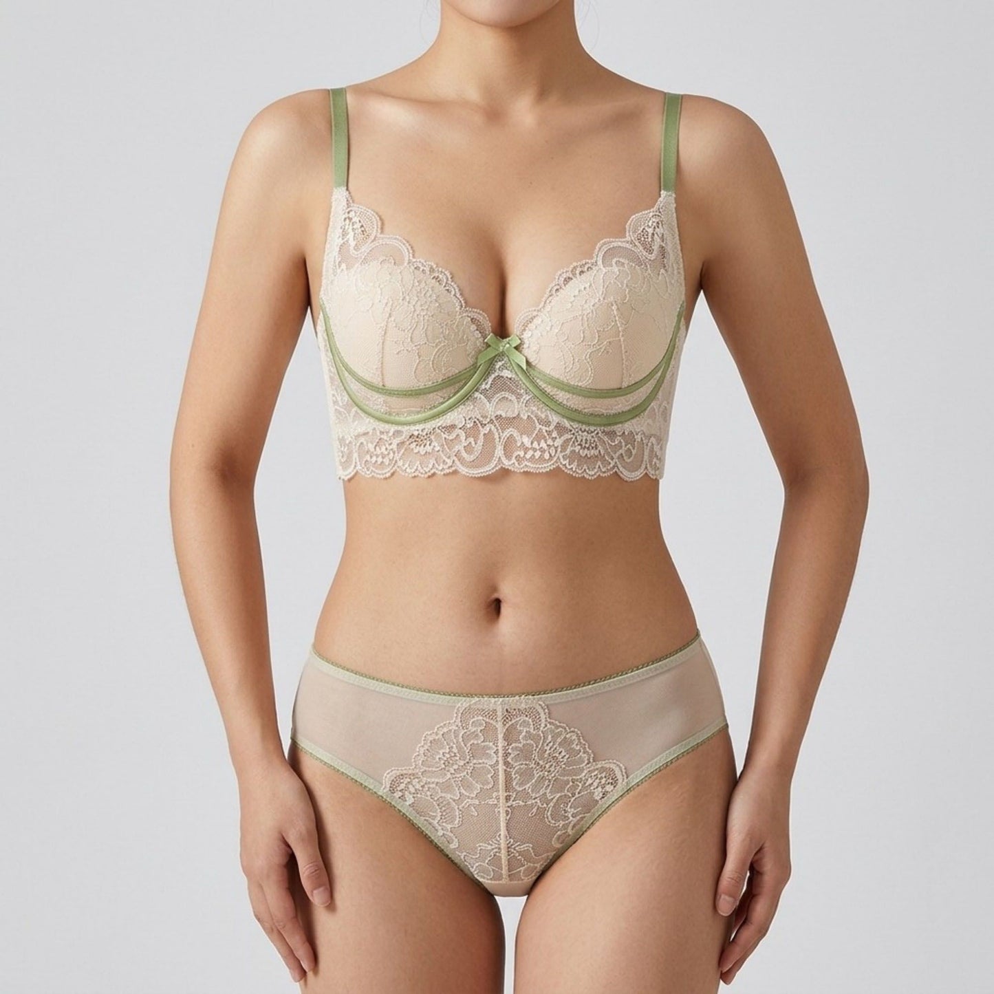 2 Piece Embroidered Lace Underwire Bra and Panty Lingerie Set