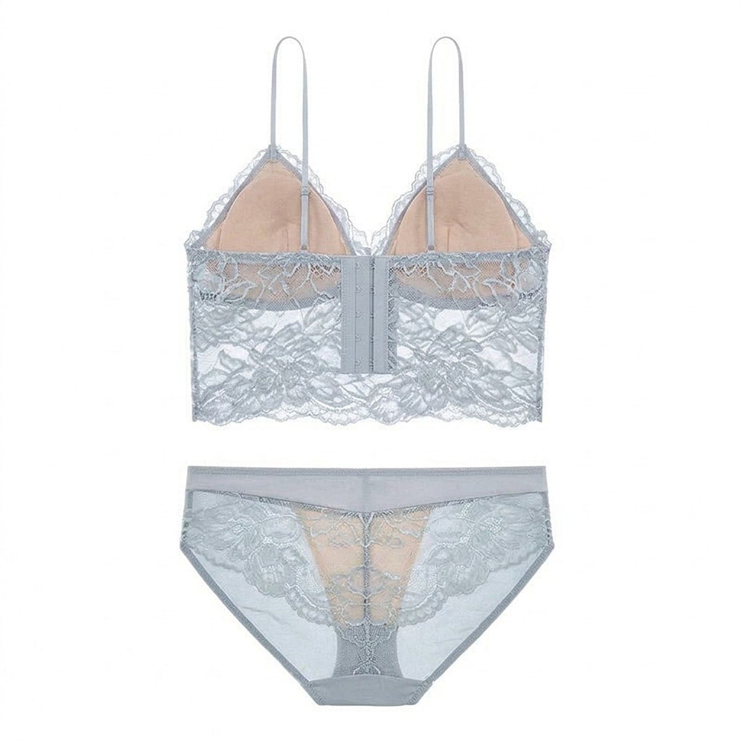 Floral Lace Longline Bralette and Matching Panty Two Piece Lingerie Set