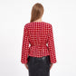 Checkered Peplum Blouse V Neck Long Sleeve Casual Top