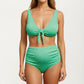 Tie-Front Maternity Bikini Set with High-Waisted Bottoms and Ribbed Texture