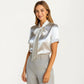 Satin Bow Neck Blouse with Short Sleeves and Smooth Draped Finish