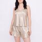 Plus Size 2-Piece Satin-Like Cami Top and Ruffle Shorts Pajama Lounge Set with Slim Straps