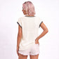 V Neck Sweater Top Contrast Trim Dolman Short Sleeve Knit