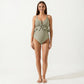Maternity One-Piece Swimsuit with Ruffle Trim and Front Tie Detail