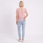 Sheer Floral Embroidered Top Pearl Neckline Short Sleeve Blouse