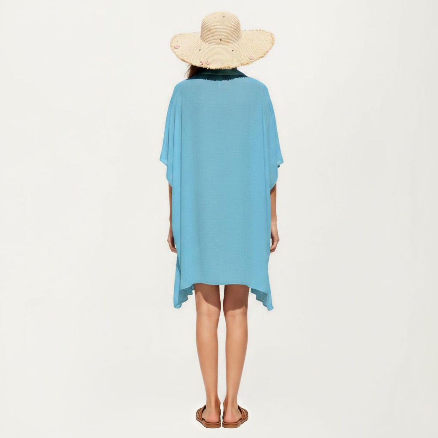 Button Front Swim Cover Up Shirt Dress Loose Lightweight Beach Kaftan