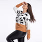 Plus Size Animal Print Colorblock Boat Neck Sweater