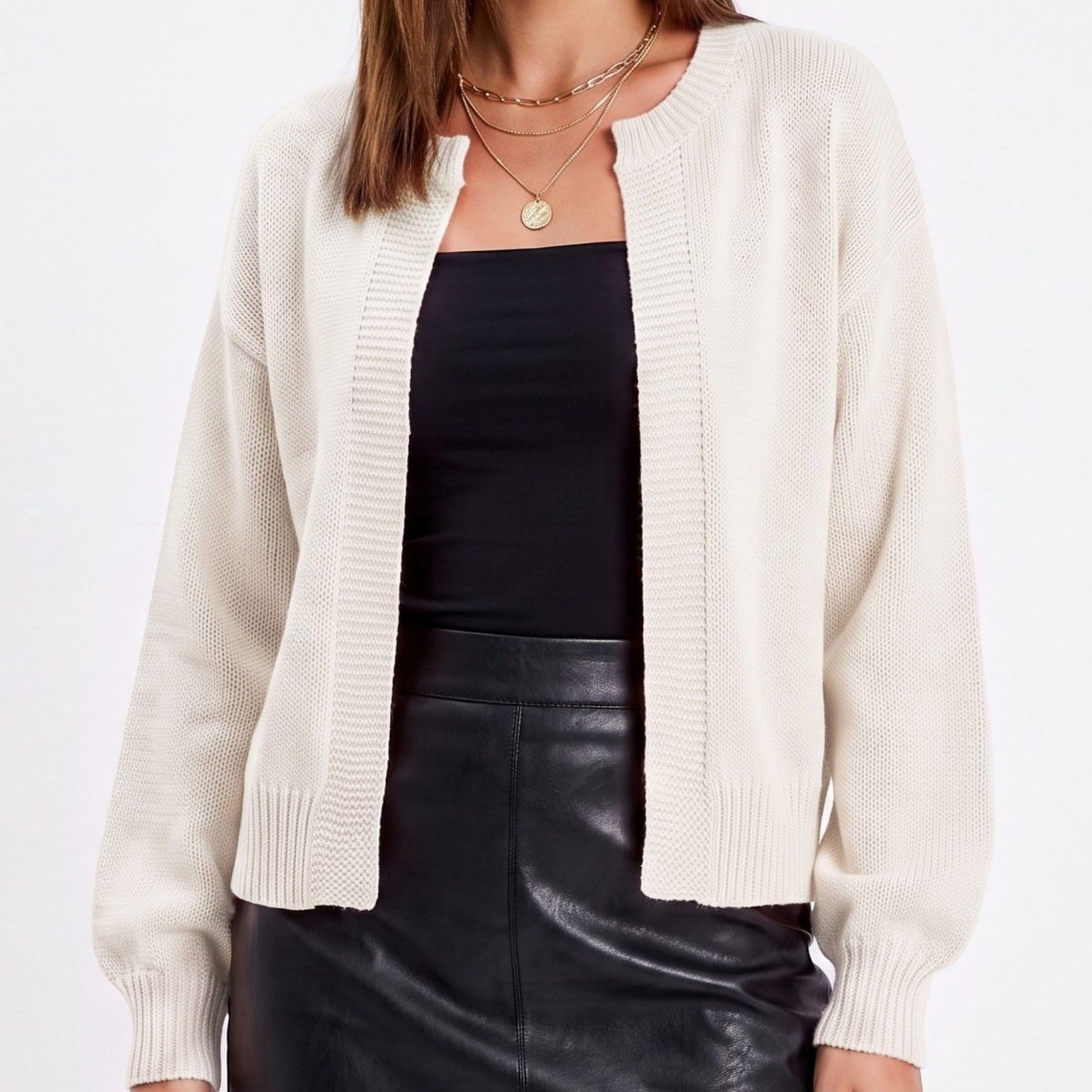 Open Front Knit Cardigan Sweater with Long Sleeves