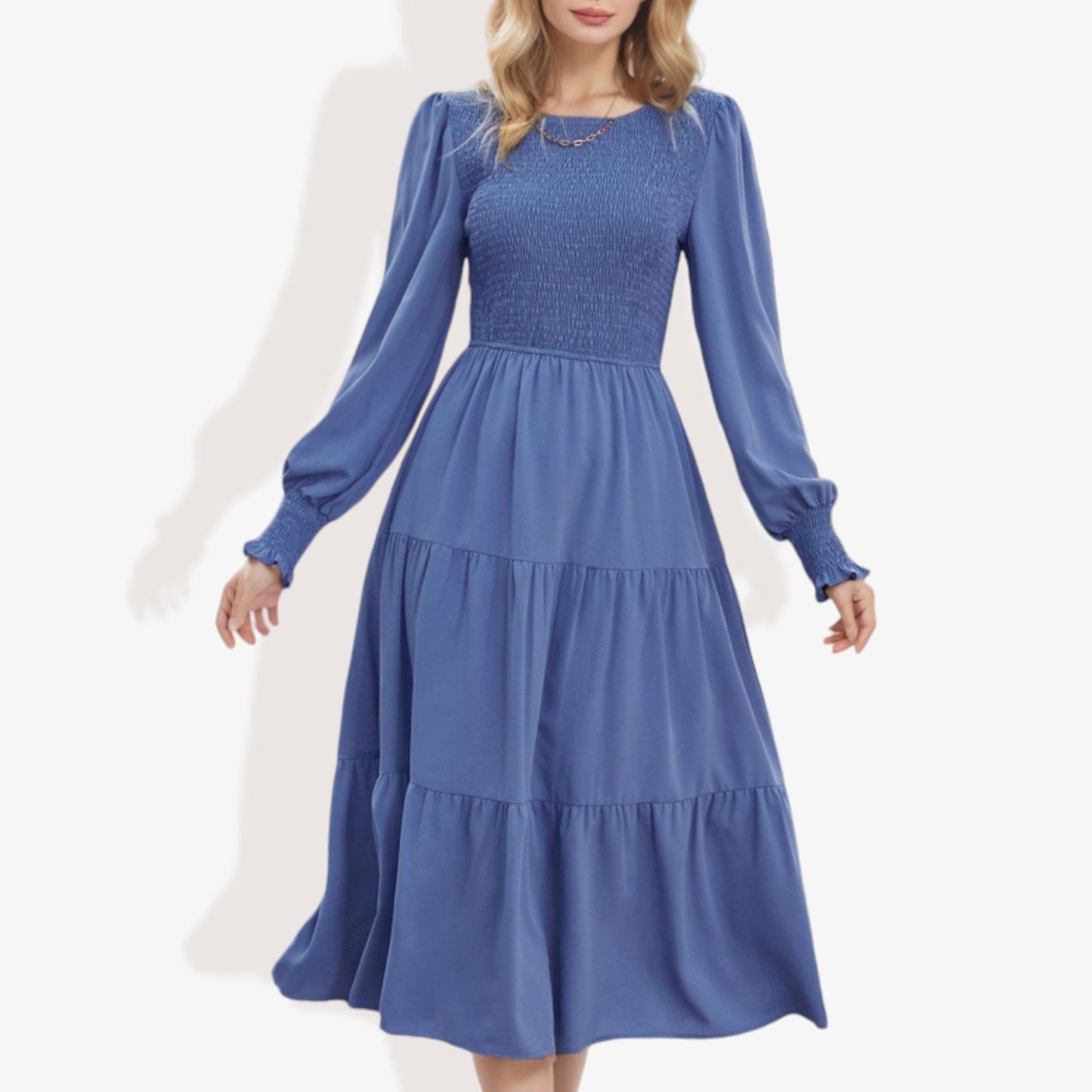 Long Sleeve Smocked Maxi Dress with Tiered Skirt