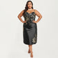 Plus Size Satin Floral Slip Nightgown with Adjustable Spaghetti Straps Cowl Neck Midi Length Sleepwear Dress