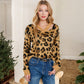 V-Neck Leopard Print Sweater with Cutout Detail Long Sleeves