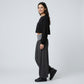 Contrast Foldover Waistband Full-Length Wide-Leg Trousers