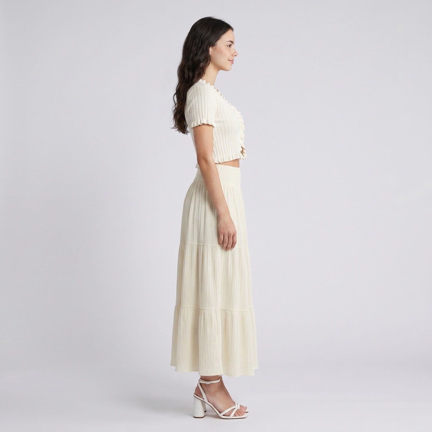 High Waist Smocked Tiered Maxi Skirt Boho Flowy Textured Long Skirt