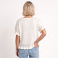Short Sleeve Sweater Top Lace Ruffle Hem Textured Knit Blouse
