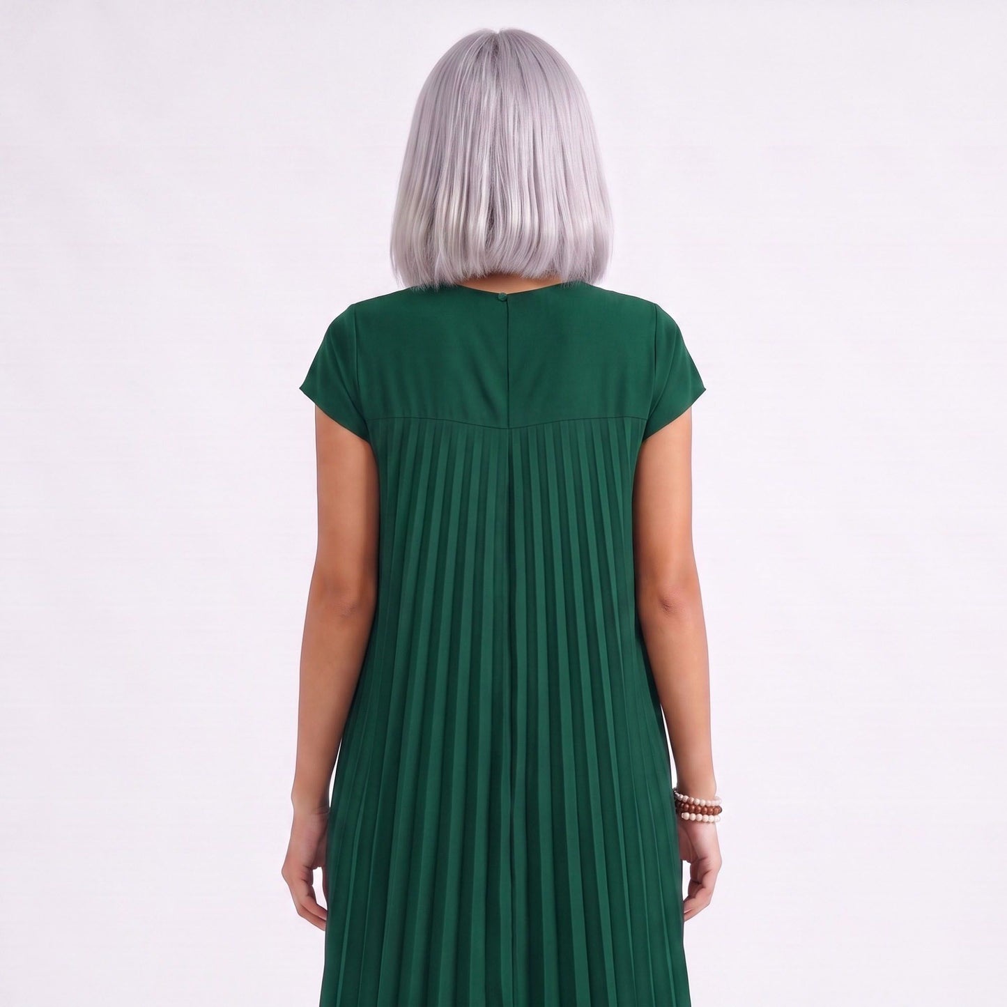 Crew Neck Short Sleeve Accordion Pleated Midi Dress