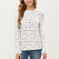 Floral Lace Long Sleeve Top with Intricate Openwork Pattern Soft Textured Fabric and Ruffled Cuff Detailing