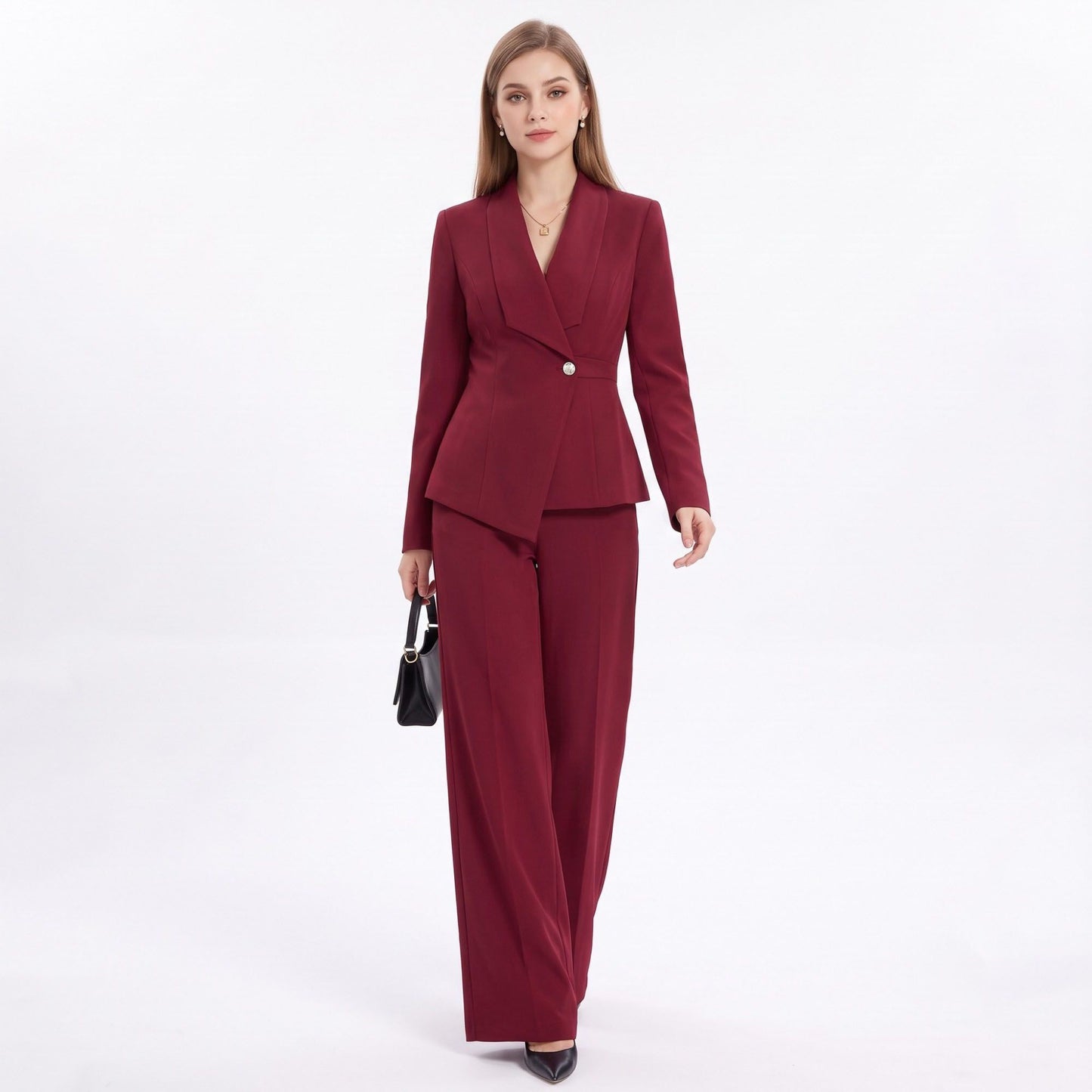 Shawl Collar Blazer and Straight Leg Pants Two Piece Suit Set