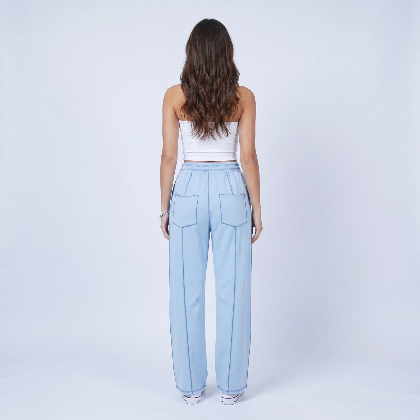 High Rise Drawstring Wide Leg Utility Pants with Patch Pockets