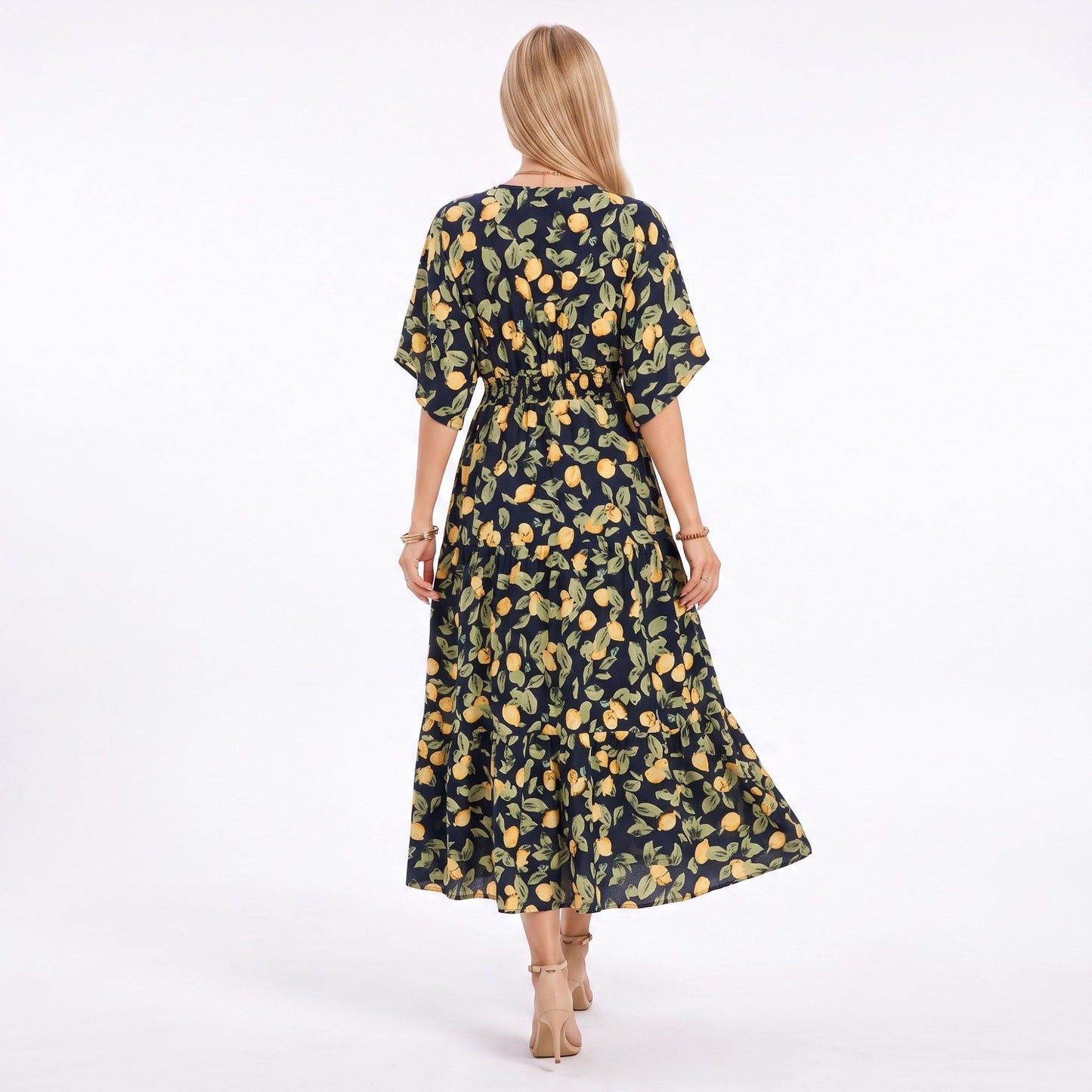 Abstract Floral V Neck Tiered Maxi Dress