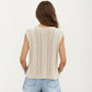 Sleeveless Cable Knit Top with Crew Neck and Ribbed Hem