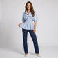 Striped Button Front Peplum Blouse with Collared Neck and Pleated Hem