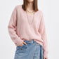 Oversized V Neck Longline Knit Pullover Sweater