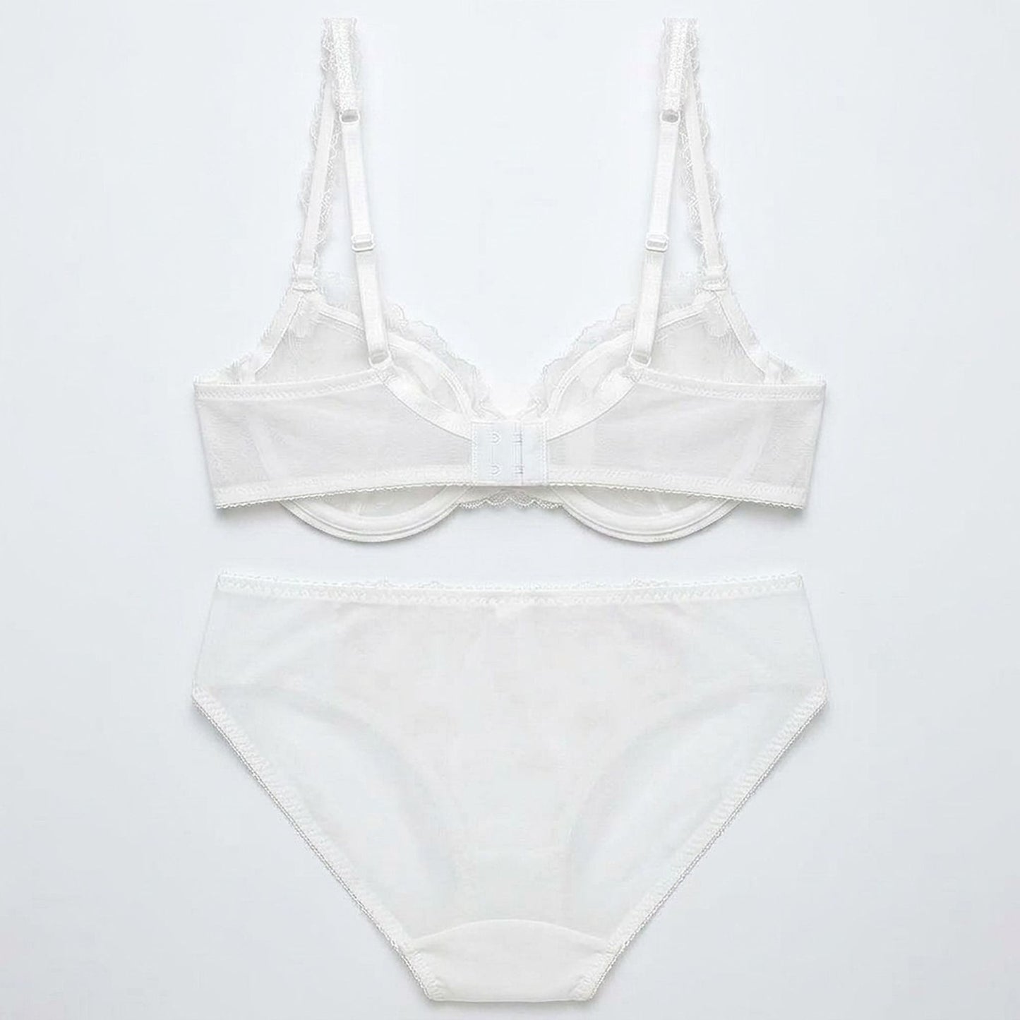 Delicate Floral Embroidered Sheer Lace Underwire Bra and Panty Set