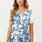 Short Sleeve Top with Leopard Print Mesh Sleeves Round Neck Relaxed Fit Casual Shirt