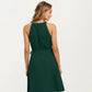 Sleeveless Halter Midi Dress with Pleated Skirt and Waist Tie
