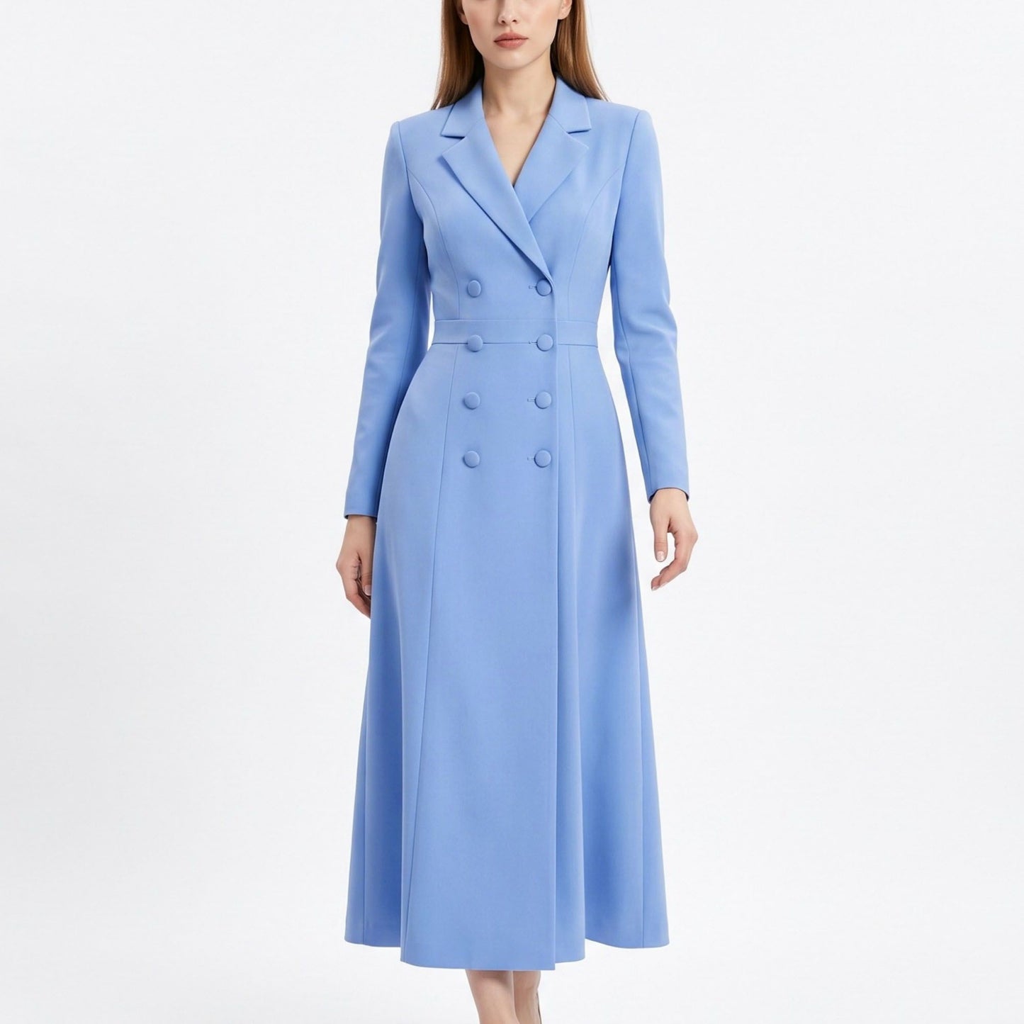 Long Sleeve Double Breasted Blazer Midi Dress with Notched Lapels
