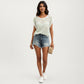 Short Sleeve Striped Crochet Knit Top with Open Stitch Texture and Relaxed Fit