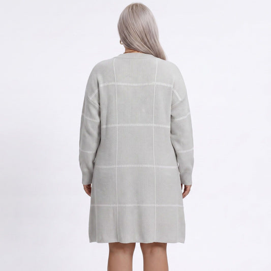 Plus Size Plaid Bow Detail Sweater Dress