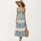 Sleeveless Maxi Dress with Adjustable Straps Tiered Skirt Printed Design Flowy Fit