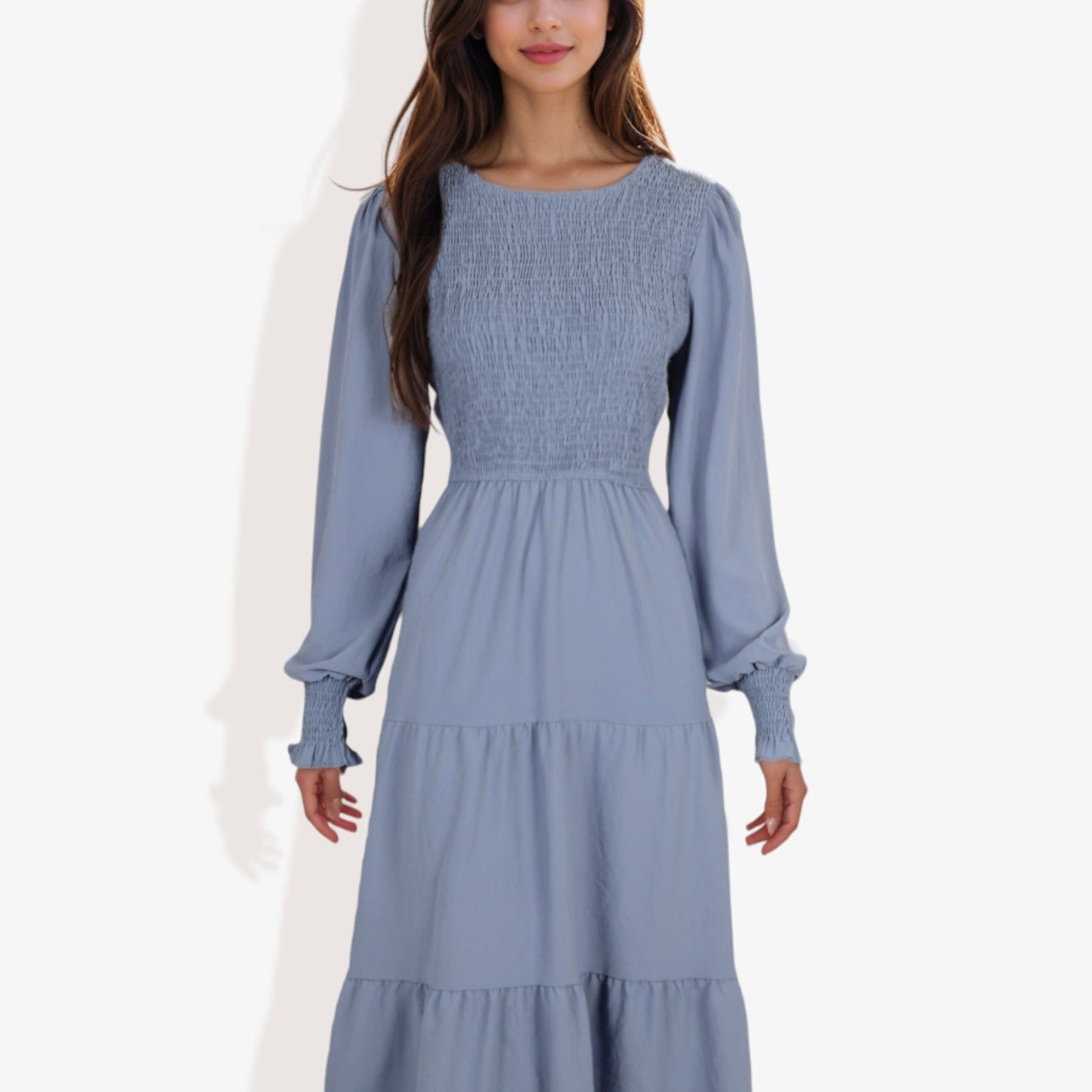 Long Sleeve Smocked Maxi Dress with Tiered Skirt