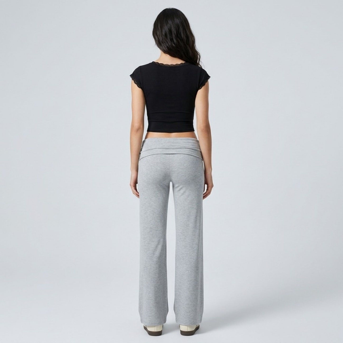 Foldover Waistband Wide-Leg Lounge Trousers