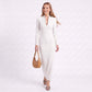 Long Sleeve Maxi Dress with Deep V Neck and Back Slit