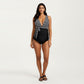 Maternity Striped One-Piece Swimsuit with Tie Waist and Deep V-Neckline