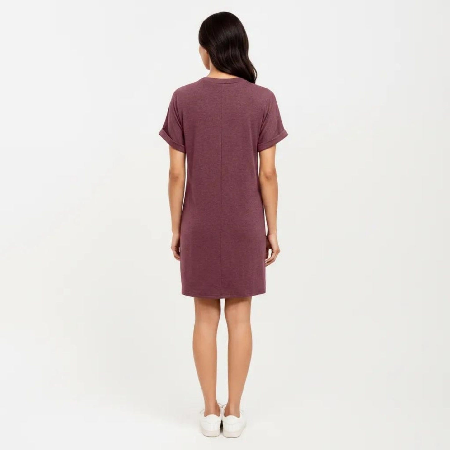 Short Sleeve V Neck Shift Dress with Button Detail Relaxed Fit Casual Tunic Dress